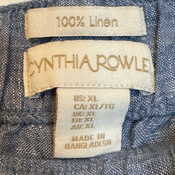 Cynthia Rowley 100% Linen Wide Leg Cropped Pants Women's XL Blue Casual Cruise - Picture 7 of 7